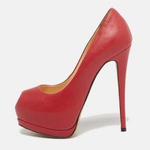 مملوكة مسبقًا Giuseppe Zanotti Sharon Size 36 Red Leather Peep Toe Pumps
