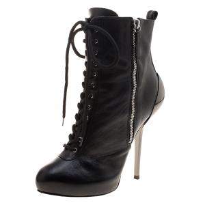 Pre Owned Giuseppe Zanotti Black Leather Lace Up Boots Size 37