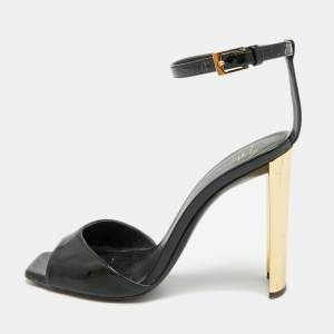 مملوكة مسبقًا Giuseppe Zanotti Size 36 Black/Gold Patent Leather Ankle Strap Sandals