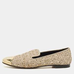 Pre Owned Giuseppe Zanotti Size 37 Metallic Coarse Glitter and Leather Smoking Slippers