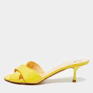 Pre Owned Giuseppe Zanotti Size 36.5 Yellow Patent Leather Criss Cross Slide Sandals