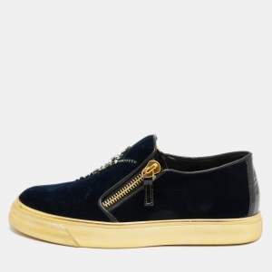 مملوكة مسبقًا Giuseppe Zanotti May London Size 39.5 Navy Blue Velvet Low Top Sneakers