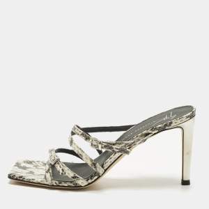 Pre Owned Giuseppe Zanotti Size 38 Black/White Python Embossed Leather Strappy Slide Sandals