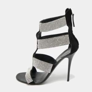 Pre Owned Giuseppe Zanotti  Size 37 Black Suede  Crystal Embellished Ankle Strap Sandals 