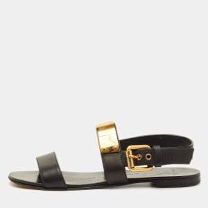 مملوكة مسبقًا صندل جوسيبي زانوتي جلد أسود مسطح مقاس 36