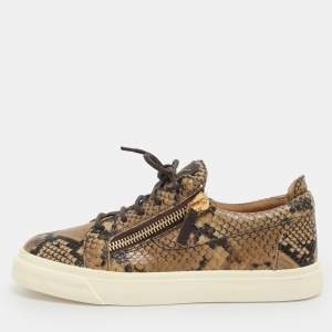 Pre Owned Giuseppe Zanotti Size 38 Brown Python Embossed Leather Low Top Sneakers