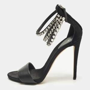 Pre Owned Giuseppe Zanotti Size 40 Satin and Leather Embellished Ankle Strap Sandals