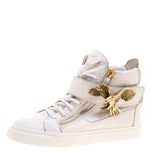 Pre Owned Giuseppe Zanotti White Leather Eagle High Top Sneakers Size 38