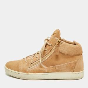 مملوكة مسبقًا Giuseppe Zanotti Kriss Size 38 Brown Calf Hair and Suede High Top Sneakers