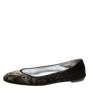 Pre Owned Giuseppe Zanotti Black Suede and Crystal Embellished Ballet Flats Size 39