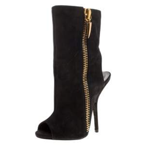 Pre Owned Giuseppe Zanotti Black Suede Alien Peep Toe Cut Out Ankle Boots Size 36