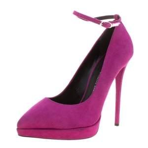 Pre Owned Giuseppe Zanotti Pink Suede Ankle Strap Platform Pointed Toe Pumps Size 41