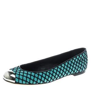 Pre Owned Giuseppe Zanotti Green/Black Suede and Fabric Cap Toe Ballet Flats Size 38