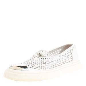 Giuseppe Zanotti White Perforated Leather Metal Cap Toe Skate Sneakers Size 40