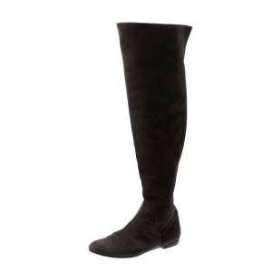 Pre Owned Giuseppe Zanotti Grey Suede Knee Length Boots Size 38