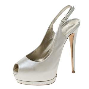 Pre Owned Guiseppe Zannotti Cream Leather Peep Toe Slingback Platform Sandals Size 37