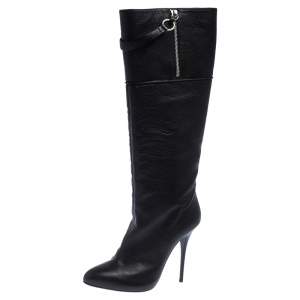 Pre Owned Giuseppe Zanotti Black Leather knee Length Boots Size 40