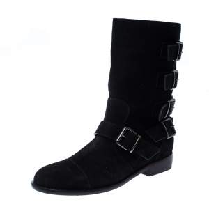 Giuseppe Zanotti Black Suede Leather Buckle Ankle Boots Size 38