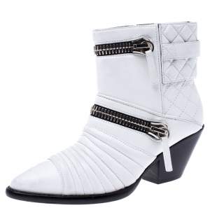 Pre Owned Giuseppe Zanotti White Quilted Leather Olinda Zipper Detail Ankle Boots Size 37.5