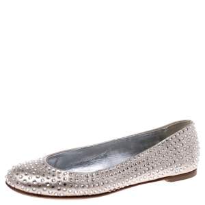 Pre Owned Giuseppe Zanotti Gold Leather Crystal Embellished Ballet Flats Size 36