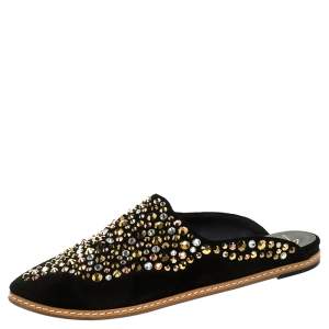 Pre Owned Giuseppe Zanotti Black Suede Leather Studded Pointed Toe Flat Mules Size 39