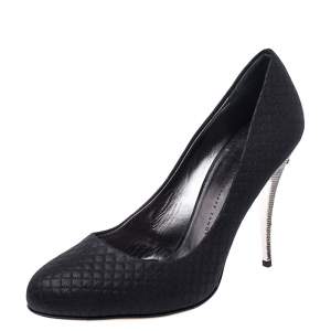 Pre Owned Giuseppe Zanotti Black Fabric Round Toe Metal Heel Pumps Size 39