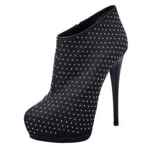Pre Owned Giuseppe Zanotti Dark Grey Fabric Eva Studded Platform Booties Size 39