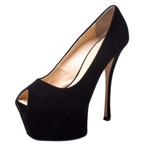 Pre Owned Giuseppe Zanotti Black Suede Liza Peep Toe Platform Pumps Size 37.5