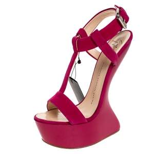 Pre Owned Giuseppe Zanotti Fuchsia Suede Strap Wedge Sandals Size 39