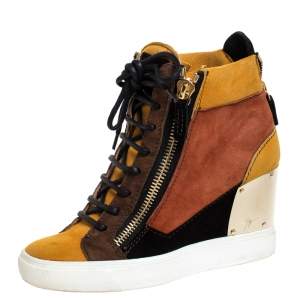 Pre Owned Giuseppe Zanotti Multicolor Suede Hidden Wedge Sneakers Size 36