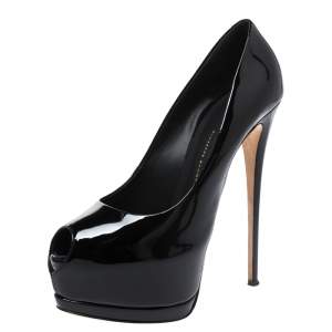 Pre Owned Giuseppe Zanotti Black Patent Leather Super Sharon Peep Toe Pumps Size 40