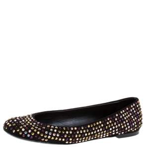 Pre Owned Giuseppe Zanotti Black Crystal Embellished Suede Ballet Flats Size 39