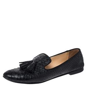 Pre Owned Giuseppe Zanotti Black Python Leather Tassel Detail Smoking Slippers Size 37