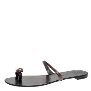 Pre Owned Giuseppe Zanotti Metallic Leather Skull Toe Ring Flats Size 40
