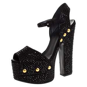 Pre Owned Giuseppe Zanotti Black Crystal Embellished Suede Betty Platform Sandals Size 40