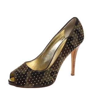 Pre Owned Giuseppe Zanotti Camouflage Canvas Studded Peep Toe Pumps Size 41