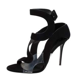 Pre Owned Giuseppe Zanotti  Black Suede and PVC Summer Sandals Size 40