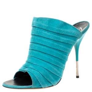 Pre Owned Giuseppe Zanotti Turquoise Green Suede Open Toe Mule Sandals Size 39
