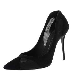 Pre Owned Giuseppe Zanotti Black Suede and Mesh Pointed Toe Pumps Size 41