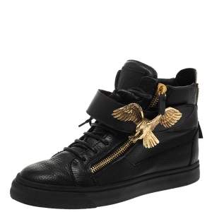 Pre Owned Giuseppe Zanotti Black Leather Eagle High Top Sneakers Size 40