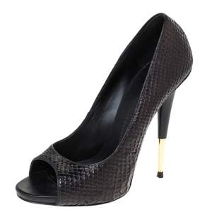 Pre Owned Giuseppe Zanotti Black Python Leather Open Toe Pumps 38