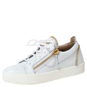 Pre Owned Giuseppe Zanotti White Leather May London Double Zip Low Top Platform Sneakers Size 36