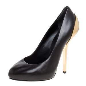 Pre Owned Giuseppe Zanotti Black Leather Platform Metal Heel Pumps Size 36