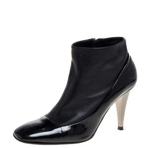 Giuseppe Zanotti Black Patent And Leather Square Toe Ankle Booties Size 38