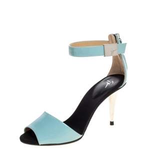 Pre Owned Giuseppe Zanotti Light Blue Patent Leather Ankle Strap Sandals Size 35