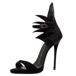 Pre Owned Giuseppe Zanotti Black Suede Coline Embellished Open Toe Sandals Size 38