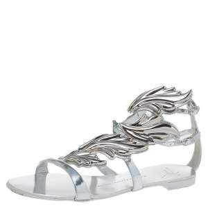Pre Owned Giuseppe Zanotti Metallic Silver Leather Cruel Summer Flat Sandals Size 38