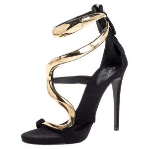 Pre Owned Giuseppe Zanotti Black Suede Alien Ankle Strap Sandals Size 35