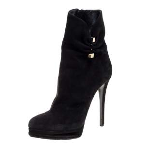 Pre Owned Le Silla Black Suede Hat Pin Platform Ankle Boots Size 38.5