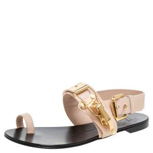 Pre Owned Giuseppe Zanotti Beige Leather Toe Ring Buckle Slingback Flats Size 37